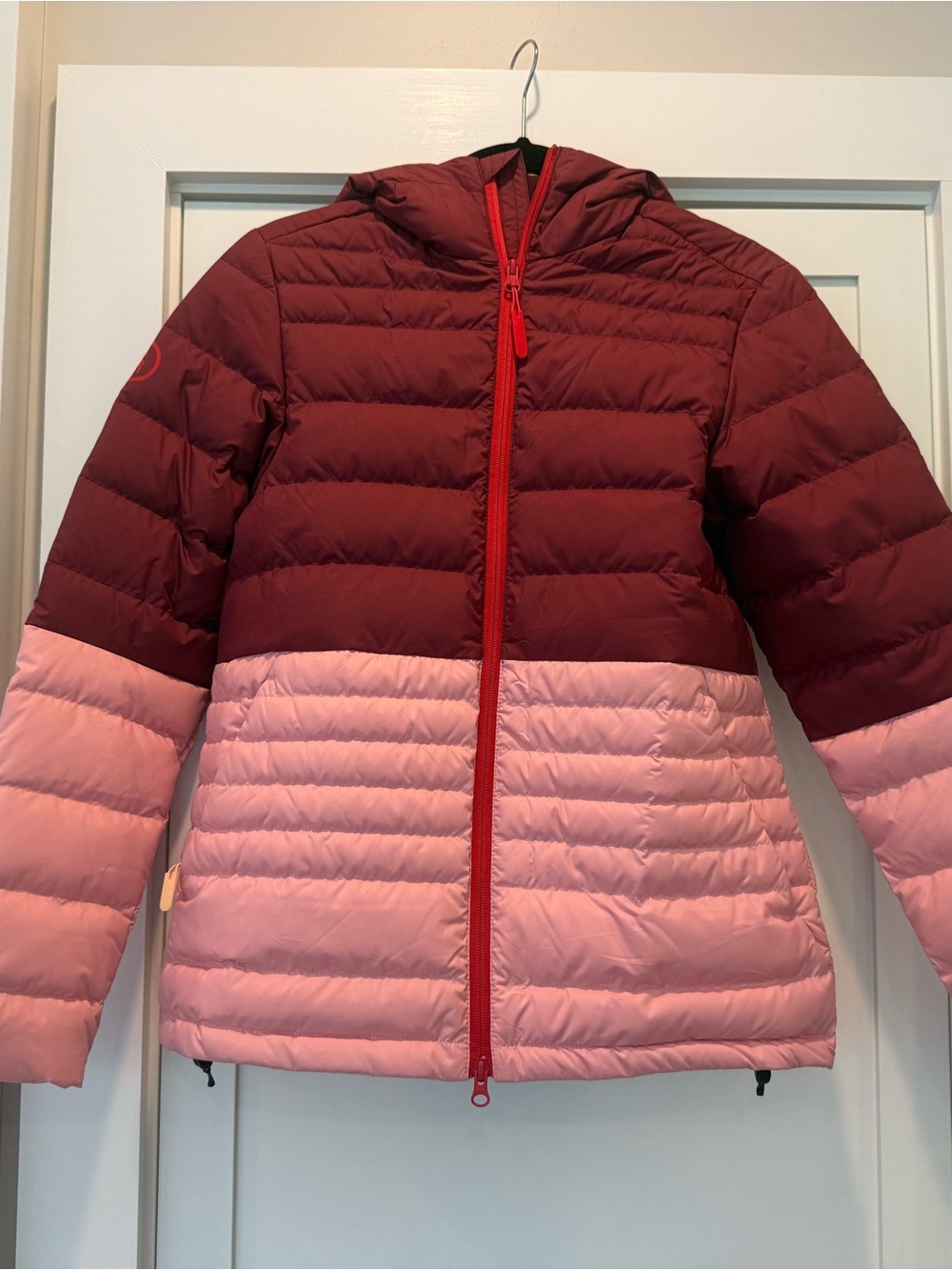 BACKCOUNTRY Two-Tone Hooded Puffer Jacket Burgundy & Light Pink LIKE NEW SZ S